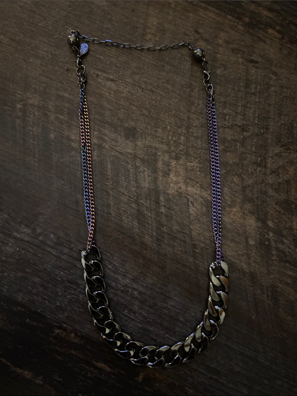 By Alexa Rae Iridescent Mystic Gunmetal Chain Statement The Alexa Necklace